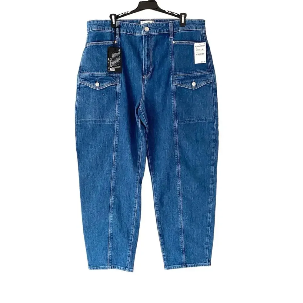 Paige NWTs Alexis Cargo High Rise Barrel Leg Jeans size 33 - Picture 3 of 13